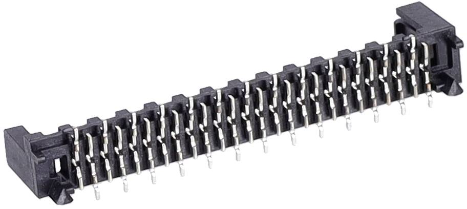 A black 30-pin male header connector with a row of silver pins, shown in an angled view.