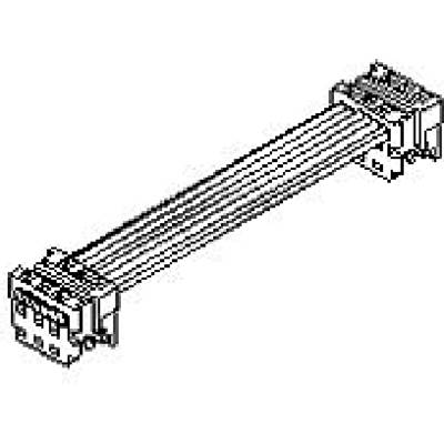 Illustration of a flat ribbon cable with connectors at both ends, commonly used for connecting electronic components.