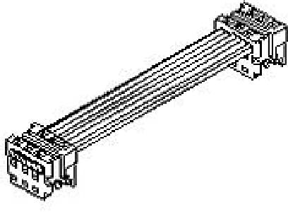 Drawing of a flat ribbon cable with two connectors at the ends, used for data transmission or power supply.