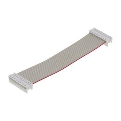 Flat ribbon cable with grey conductors and white connectors at both ends.