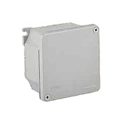 Grey, rectangular box with screws in the corners, likely for electrical installations or as a distribution box.