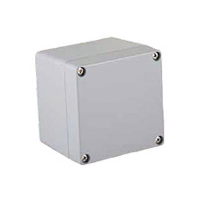 Grey, square electrical enclosure box with screws at each corner, suitable for electrical installations.