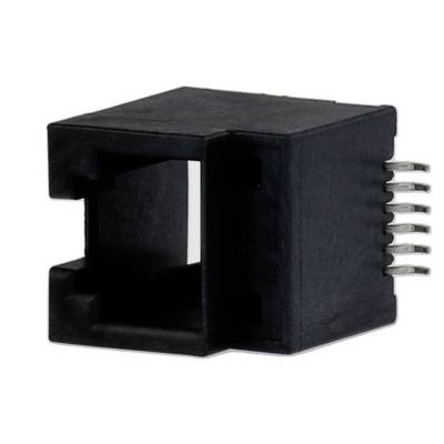 A black, rectangular connector with multiple silver pins on its side. It is used for electrical connection in devices.