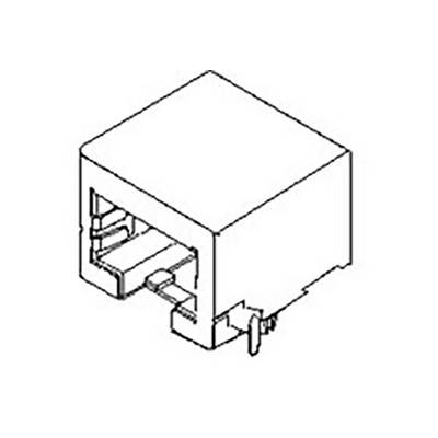 Black and white line drawing of an RJ45 socket, commonly used for Ethernet network cable connections and data transmission.