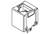 Black and white drawing of a plug or electrical component with a square shape and multiple openings or connections.
