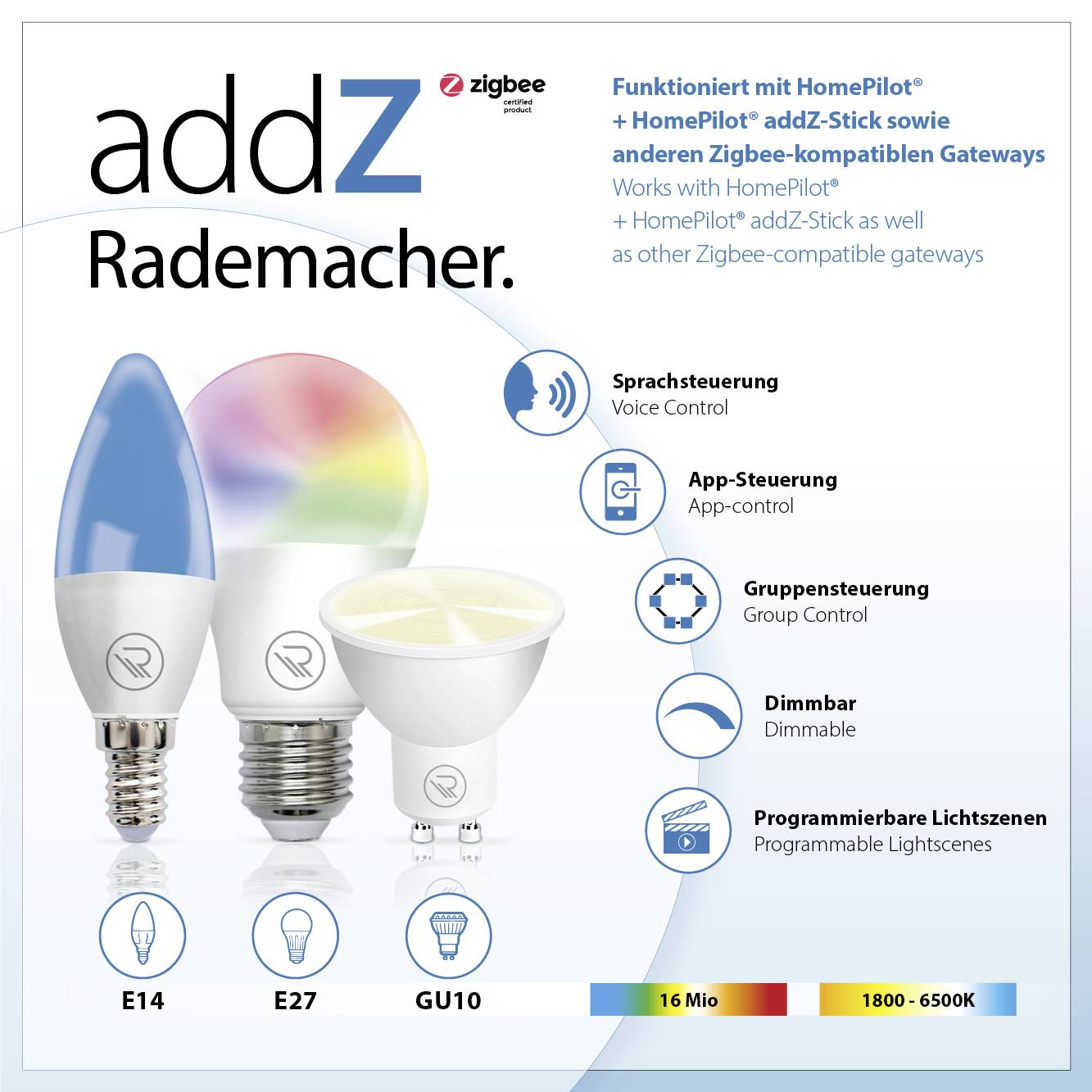Rademacher 35144001 8437- addZ White + Colour E14 LED - Zigbee LED light bulb EEC: F (A - G)-6