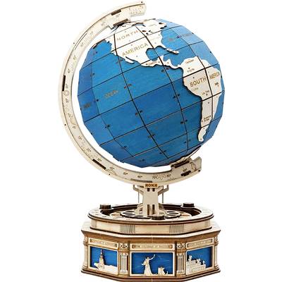 A decorative globe on an ornate wooden base displays a rough representation of North and South America, labelled with oceans and continents.