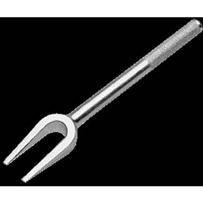 A silver tuning fork with two prongs on a black background, a typical tool for tuning musical instruments.