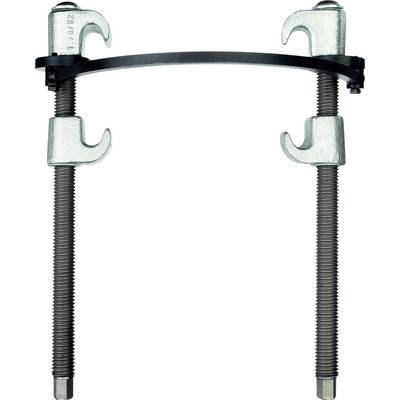 A tool for spring tension with two threaded rods and hooks, used for securely compressing coil springs.