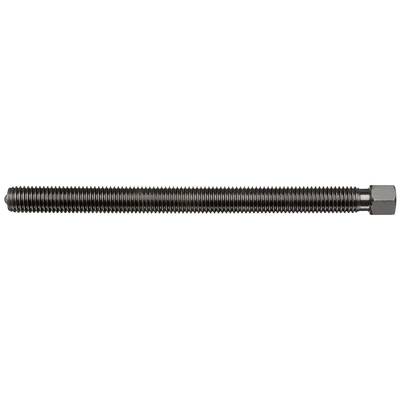 A long, dark grey threaded rod with a hexagonal head, positioned horizontally.