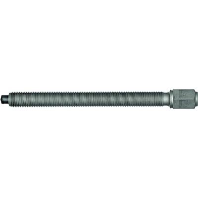A long, cylindrical bolt with a fine thread and a hexagonal head, positioned in a horizontal alignment.