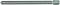 A metal hexagon head bolt with full threads, lying horizontally, shows its lower end and head.