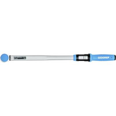 A blue-handled torque wrench with a measurement scale on the shaft, used for tightening bolts to specific torque levels.