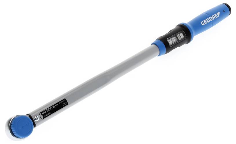 A digital torque wrench with a blue handle, marked 'GEDORE', and a measurement range of 60-300 Nm, displayed against a white background.
