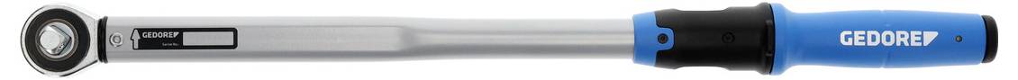 A blue and black torque wrench labeled 'GEDORE', featuring a textured handle and an adjustable cylindrical head with measurement markings.