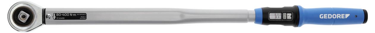 A Geodore torque wrench with a blue handle and a digital display for precise torque measurements.