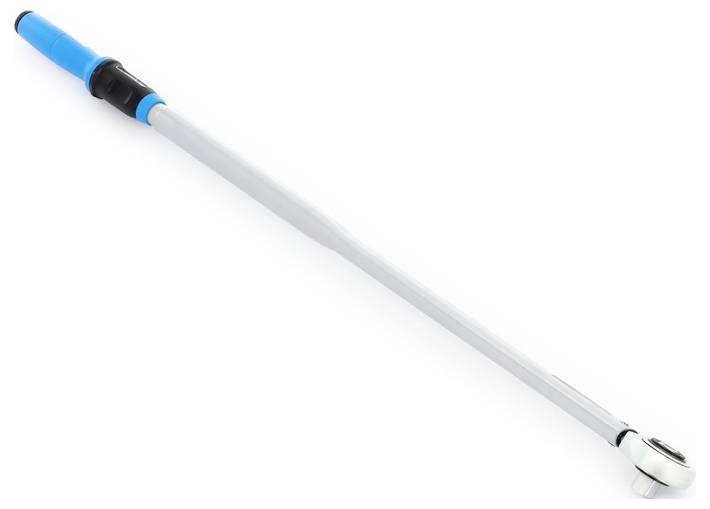 A long-handled socket wrench with a blue grip, designed for tightening or loosening bolts and nuts in hard-to-reach places.
