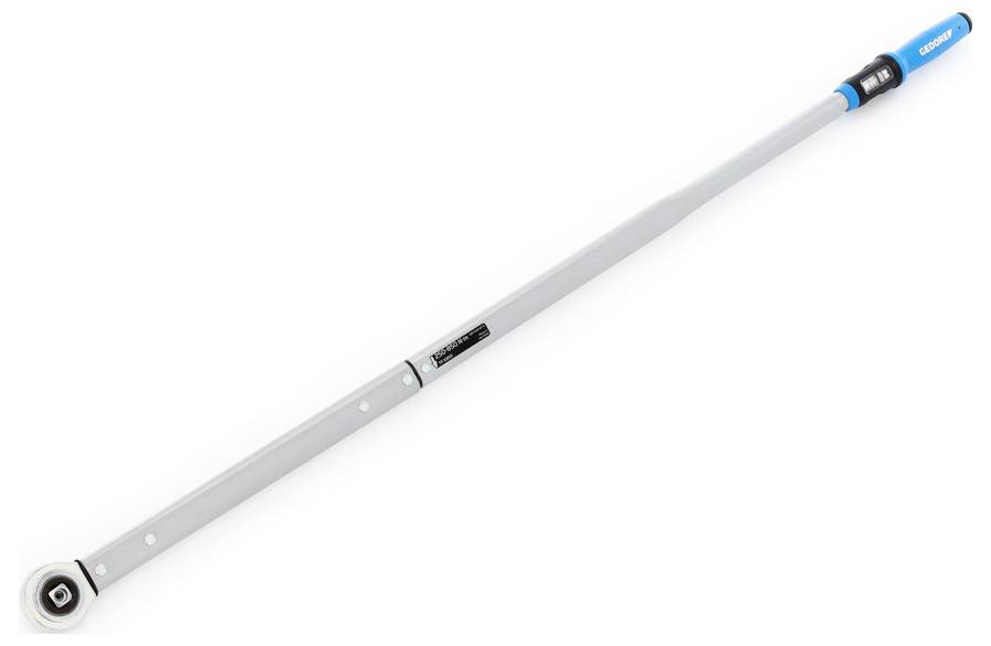 A long, light gray telescopic pole with a blue handle on one end and a swivel head on the other, used for cleaning hard-to-reach areas.