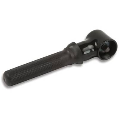 A black torch with a non-slip grip, lying on a white background.