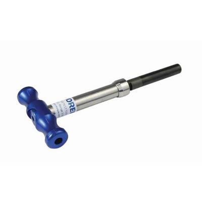 A silver and blue torque wrench with an ergonomic handle and scale, used for precise tightening of bolts.