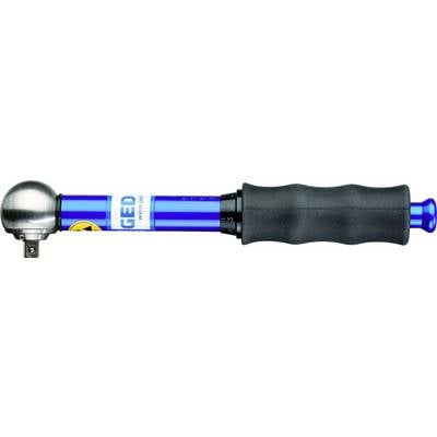 A blue torque wrench with an ergonomic handle, suitable for precise screw work. Brand logo and calibration visible.