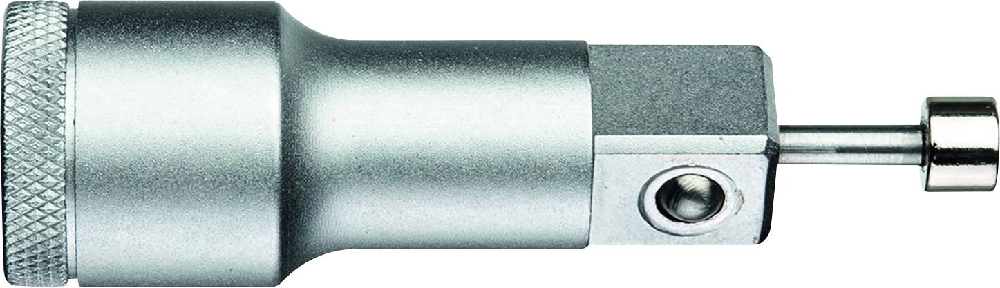A silver, cylindrical mechanical tool with a protruding pin on the right side.