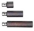 'Three cylinders of different sizes with square metal eyelets at their ends, arranged vertically from small to large.'