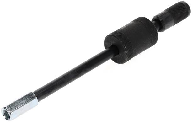 A black metal puller with a long handle and a silver tip, used for mechanical applications.