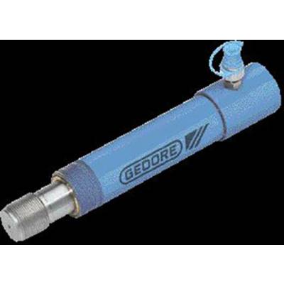 Blue hydraulic cylinder by Bedore with metal thread and sealing cap, used for high-pressure applications in mechanical systems.
