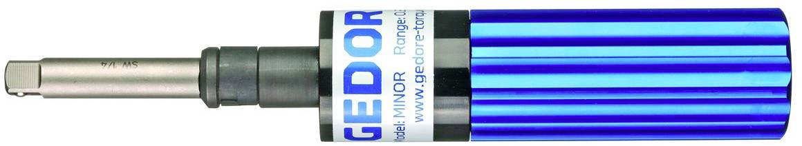 A blue GEDORE screwdriver with a knurled handle and a silver, adjustable head. Text: 'GEDORE' and company details.