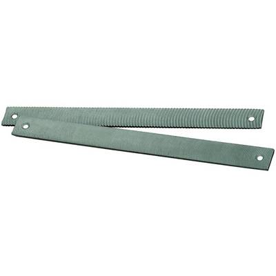 Two green files with fine, parallel teeth are crossed over each other.