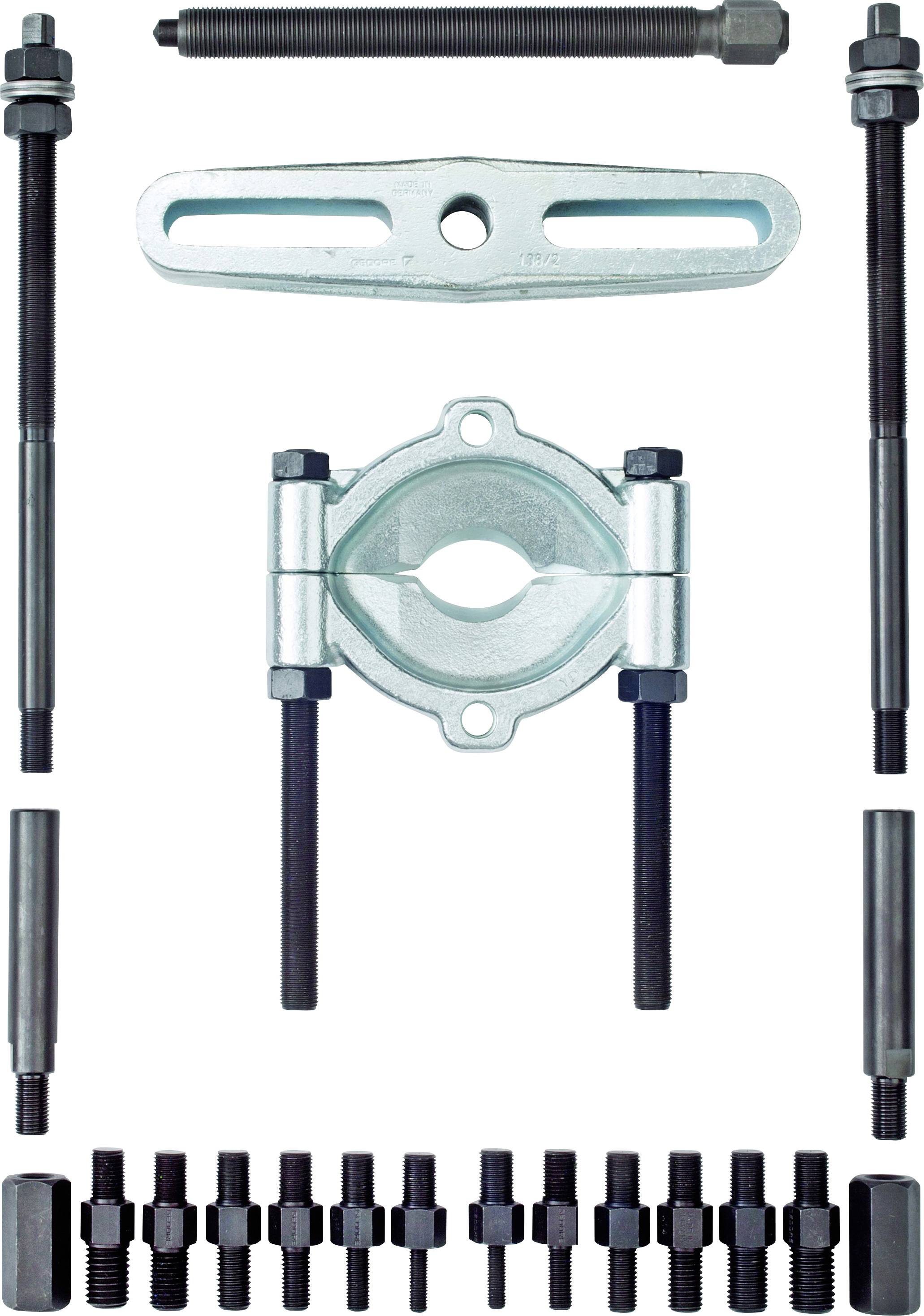 Dismantling puller with centre screw, sliding hammer, clamping plate and multiple fixing bolts, for removing bearings or bushes.