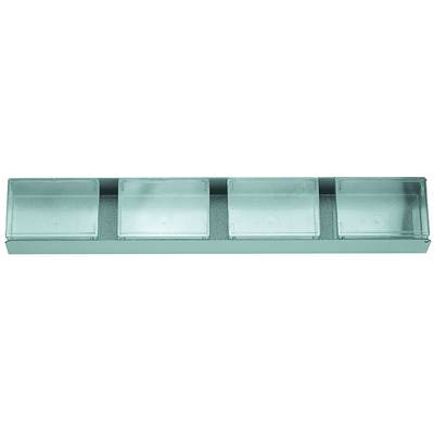 A plain, four-compartment pill box in turquoise, suitable for storing medication.