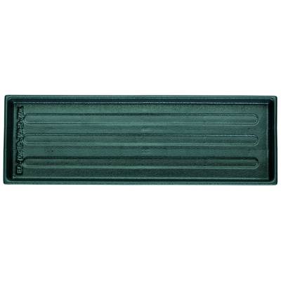 A rectangular, green plastic tray with multiple grooves on the surface.