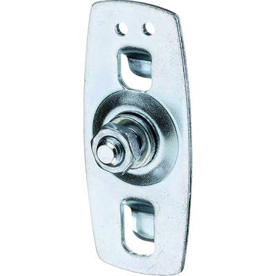 A metal fitting with a screw nut and oval holes, likely part of a mounting mechanism for furniture or equipment.