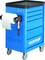 Blue workshop trolley with four wheels, side-mounted paper roll holder and hammer. Inscription 'GEDORE workster 5L-M'.