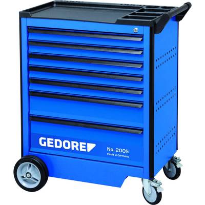 Blue tool trolley with seven drawers and two wheels. Inscription: 'GEDORE No. 2005 Made in Germany'.