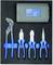 'Set of four blue pliers with different tip shapes and a black case, arranged on a black background.'