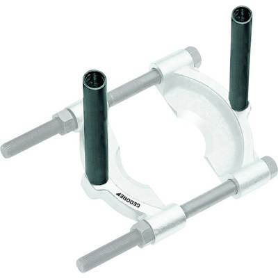 A silver puller with two parallel threaded rods and black handles, used for even pressure distribution when removing components.