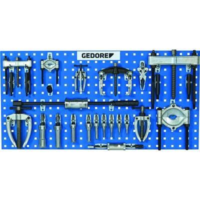 Tool set on a blue background with various attachments and accessories, with the logo of a well-known manufacturer centrally positioned.