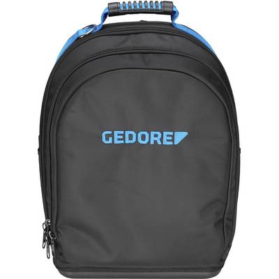 A black rucksack with the blue lettering 'GEDORE' on the front. The rucksack has a blue carrying handle at the top.
