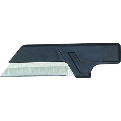Black, rectangular tool with a sharp, trapezoid-shaped blade, presumably a box cutter.