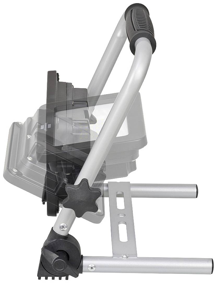 Adjustable lighting mounting arm, showing various tilt angles and locking mechanism with a rotary knob.