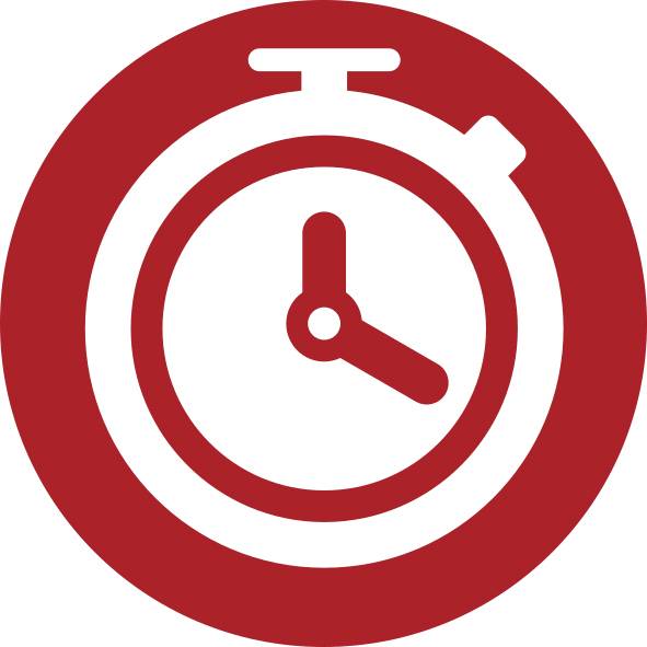 Red stopwatch icon showing time or a timer symbol in a circular outline.