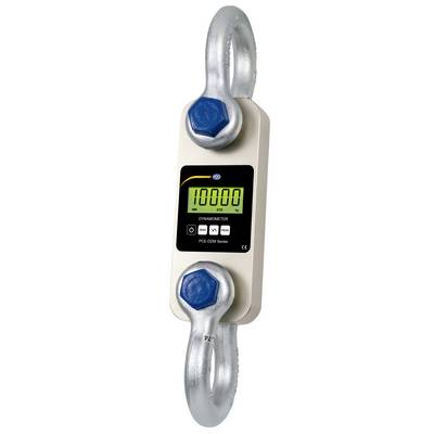 Digital hanging dynamometer with metal hooks, showing a 10000 reading on the display.