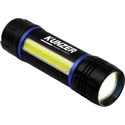 Black torch with blue ring, shines brightly. 'KUNZER Quality Connects' inscription on the shaft.