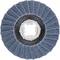Grinding disc with a blue corrugated surface, central hole, and black backing. Suitable for grinding metal.