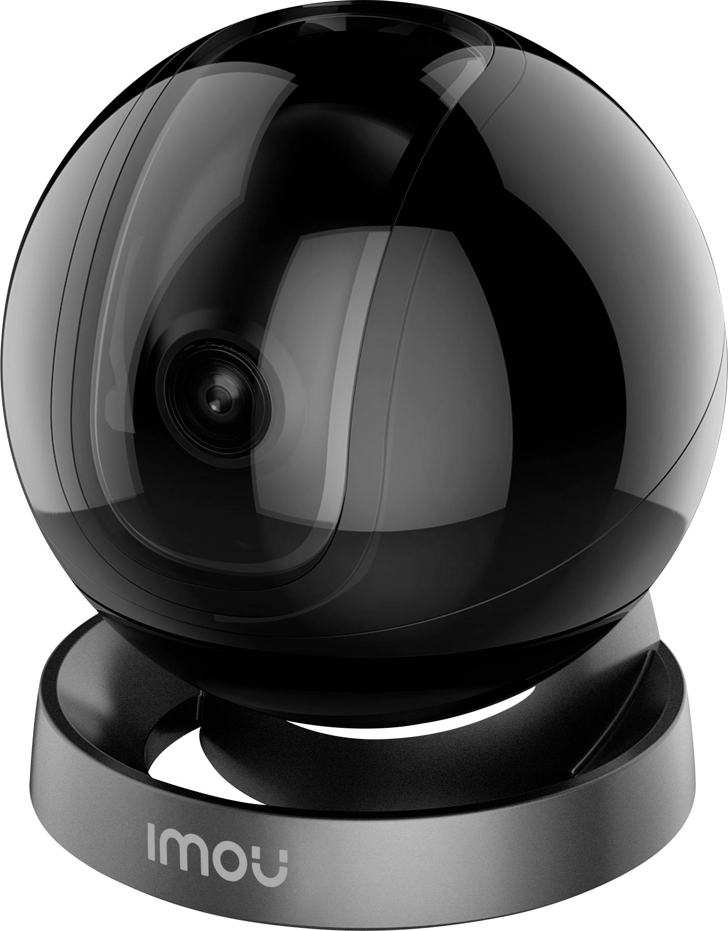 Black dome-shaped security camera with 'imou' logo on the base, suitable for indoor use.
