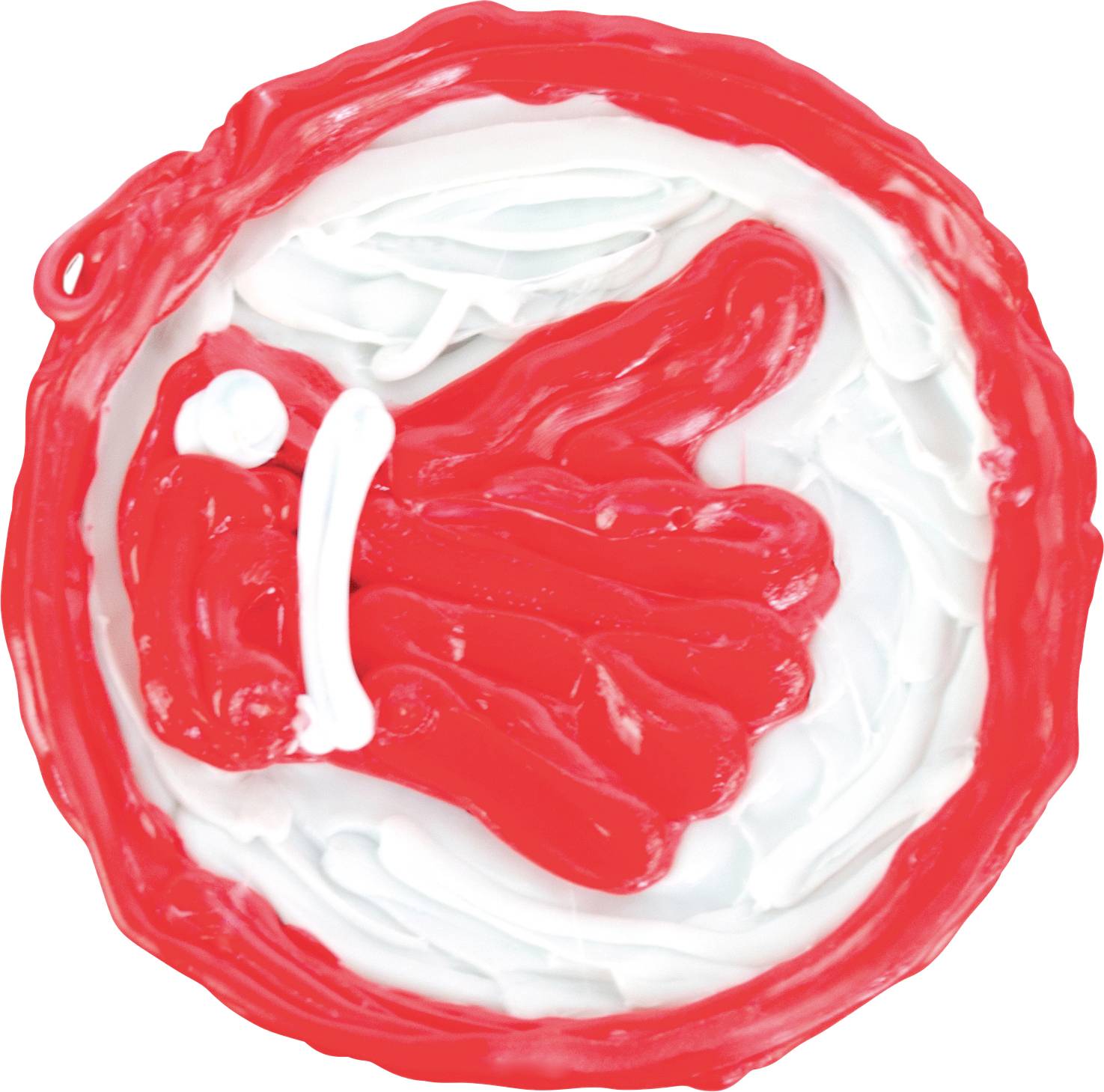 A red, stylised hand with an outstretched index finger points to the right on a white background. This could indicate a direction.