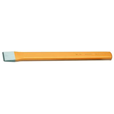 Chisel with an orange handle and a flat metal tip, suitable for cutting materials such as stone or metal.